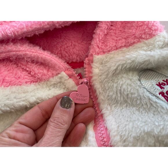 Betsey Johnson Girls Pink and White Fleece Zip Up Hoodie,  Size 7/8 - Picture 5 of 8